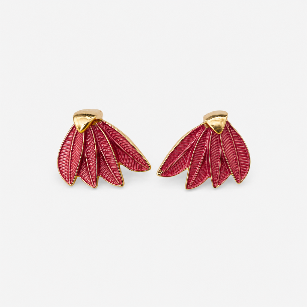 Red Enamel Leaf Earrings