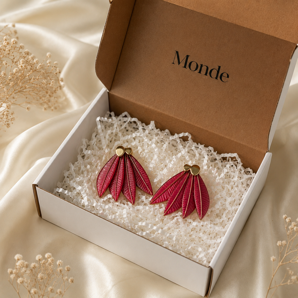 Red Enamel Leaf Earrings