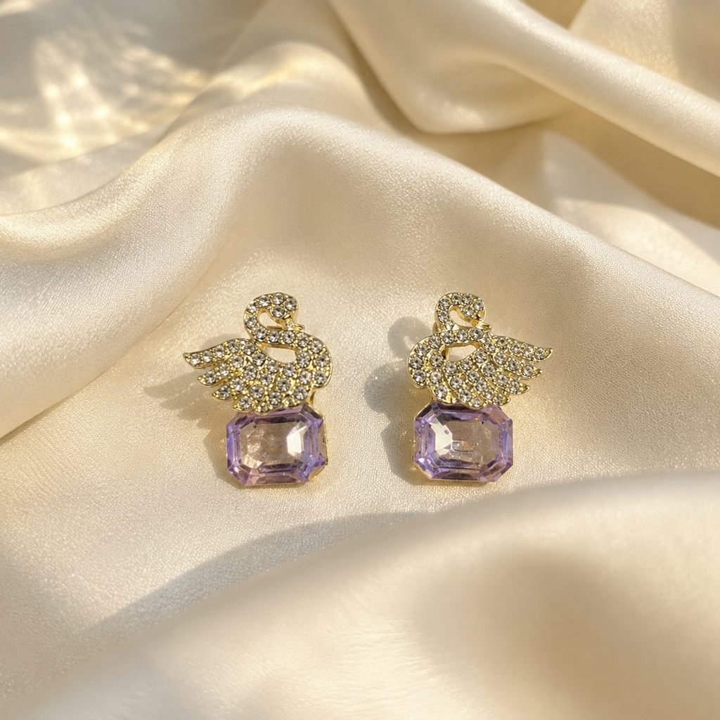 Purple Crystal Angel Drop Earrings