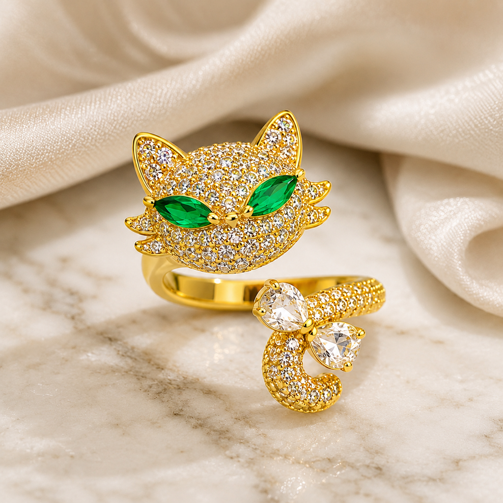 Crystal Cat Adjustable Ring