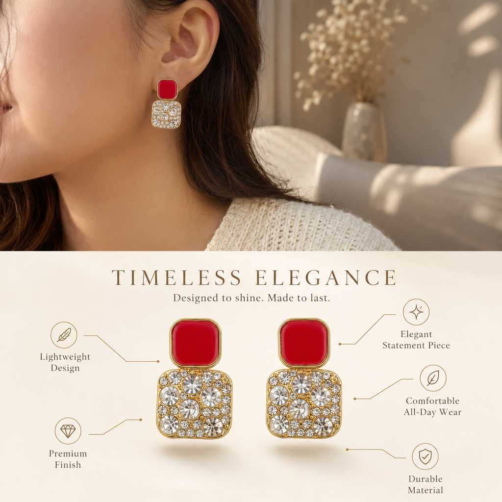 Ruby Crystal Stud Earrings