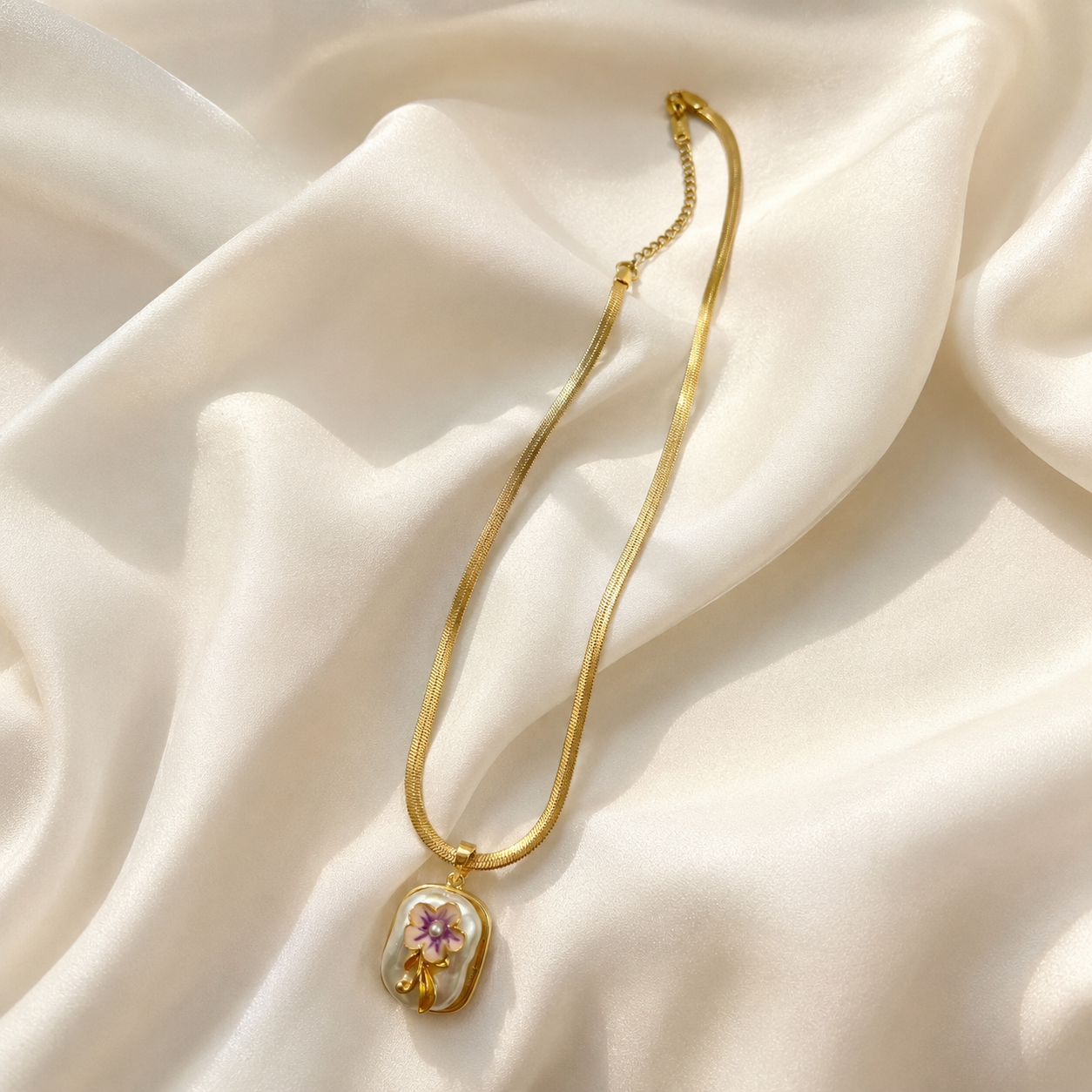 Floral Enamel Pendant Necklace