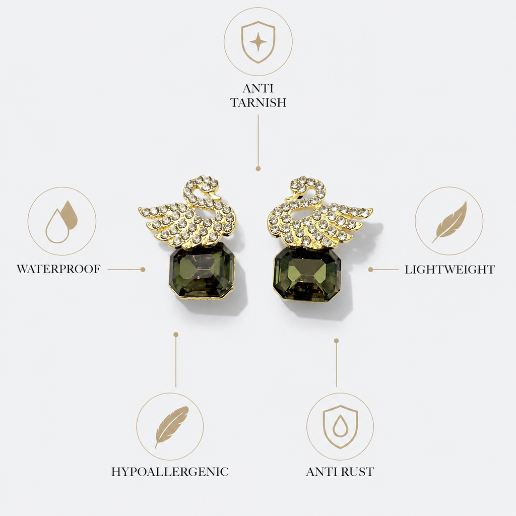 Black Crystal Swan Earrings