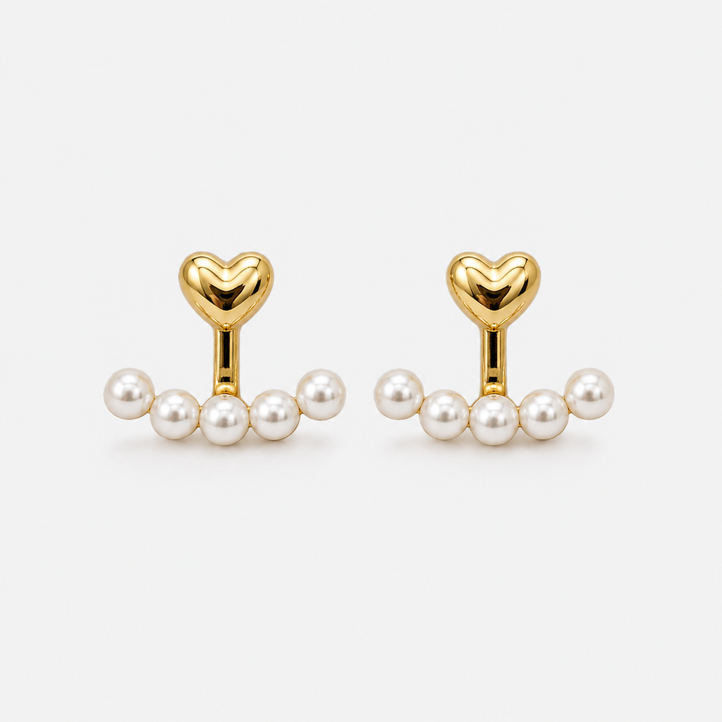 Heart Stud Earrings with Pearls