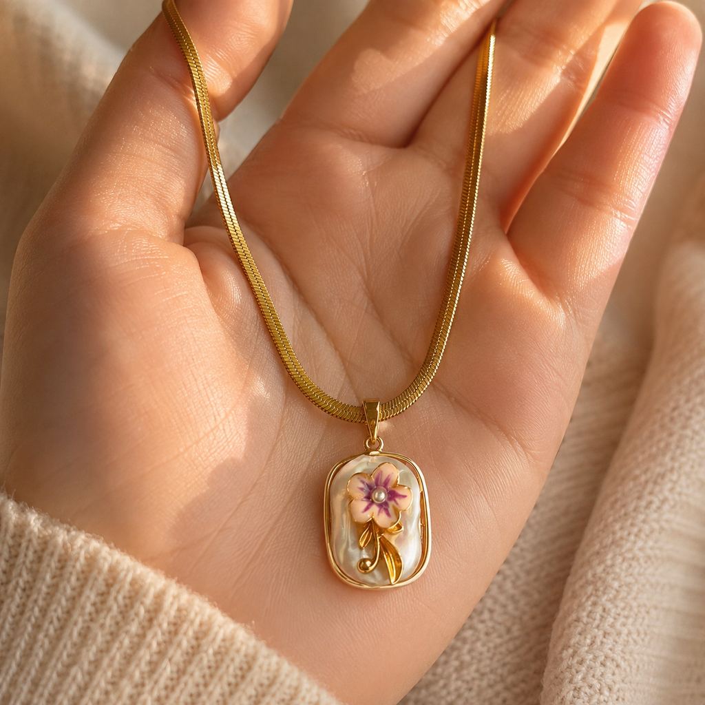 Floral Enamel Pendant Necklace