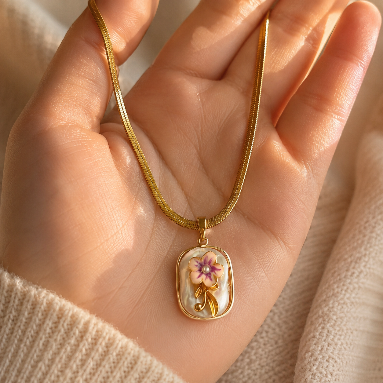 Floral Enamel Pendant Necklace