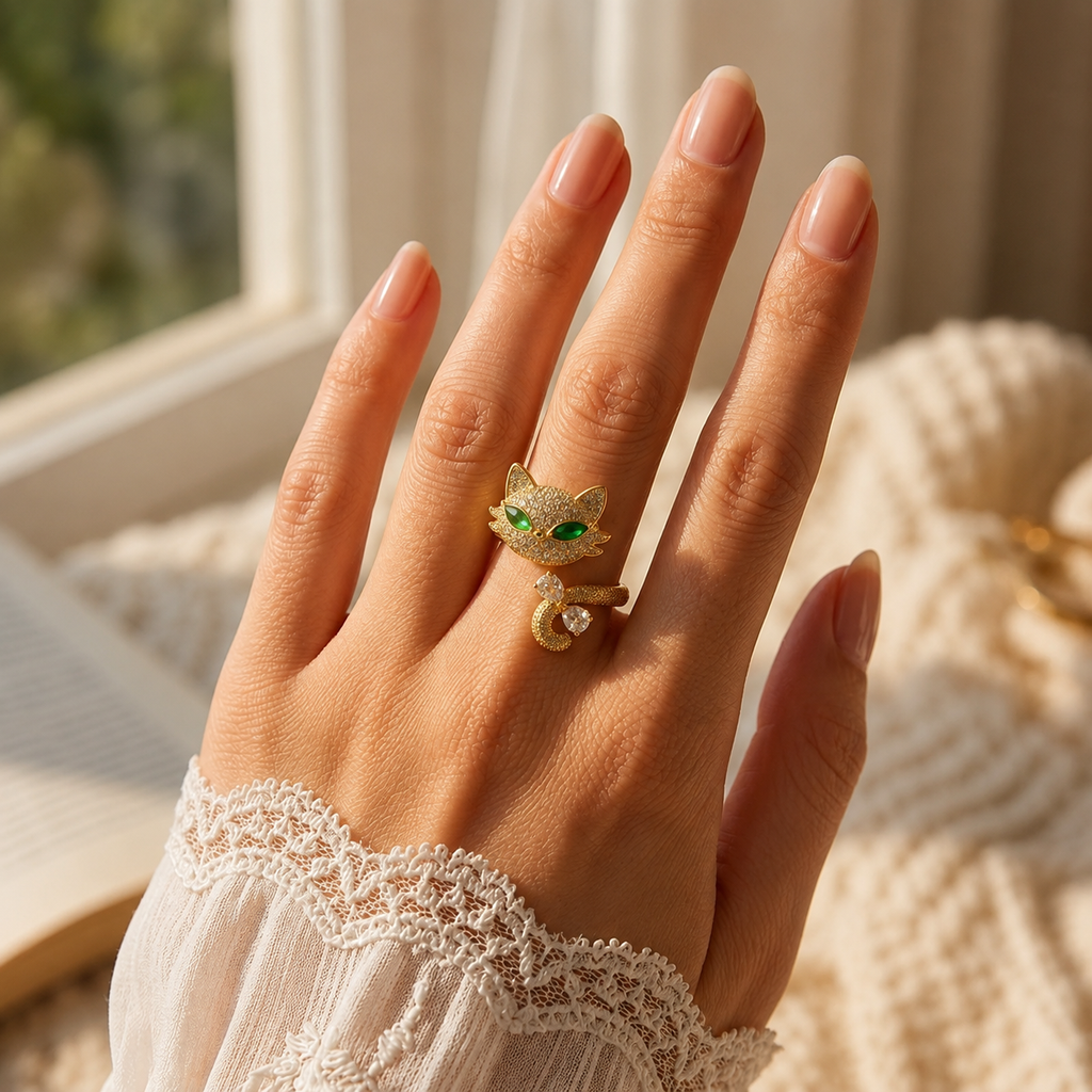 Crystal Cat Adjustable Ring