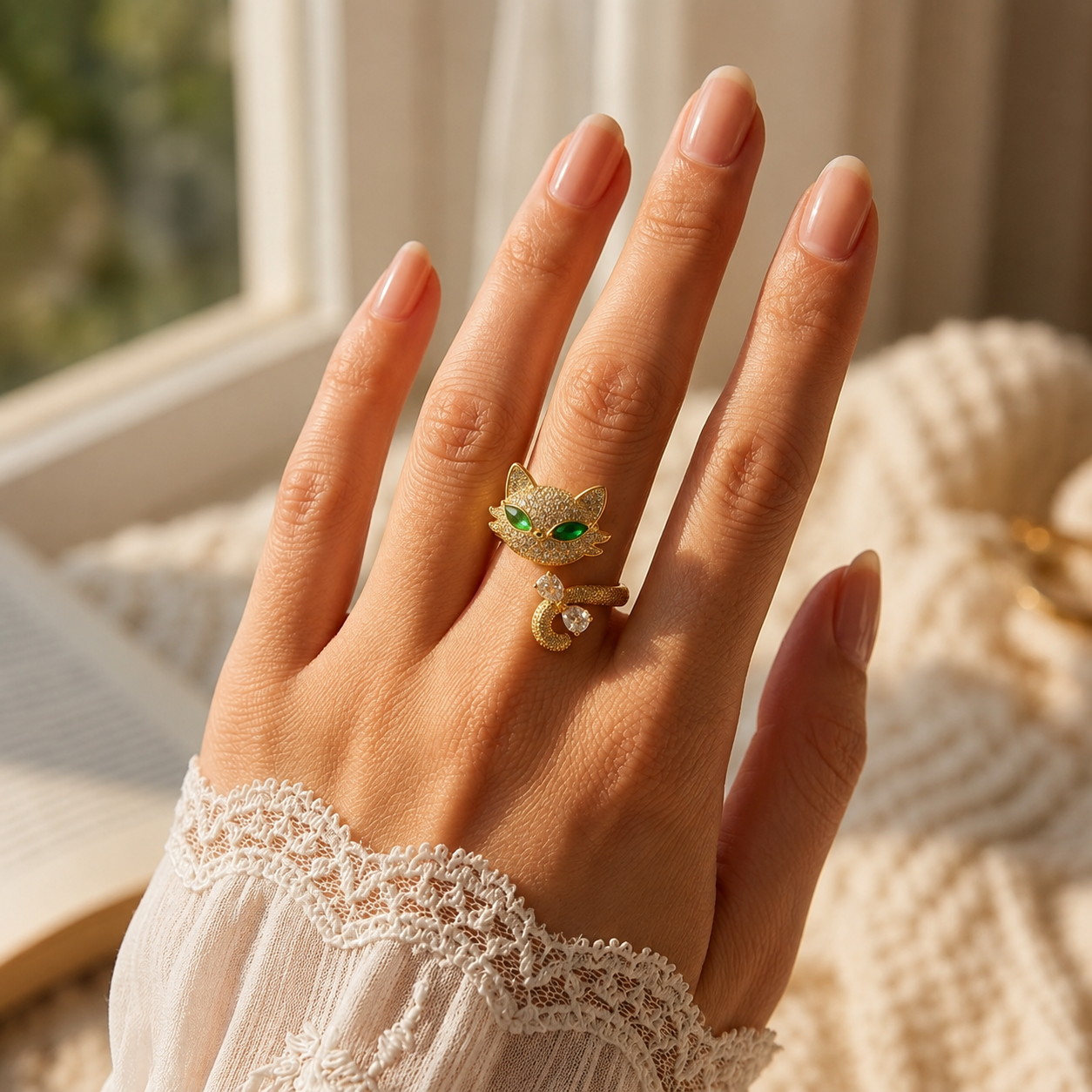 Crystal Cat Adjustable Ring