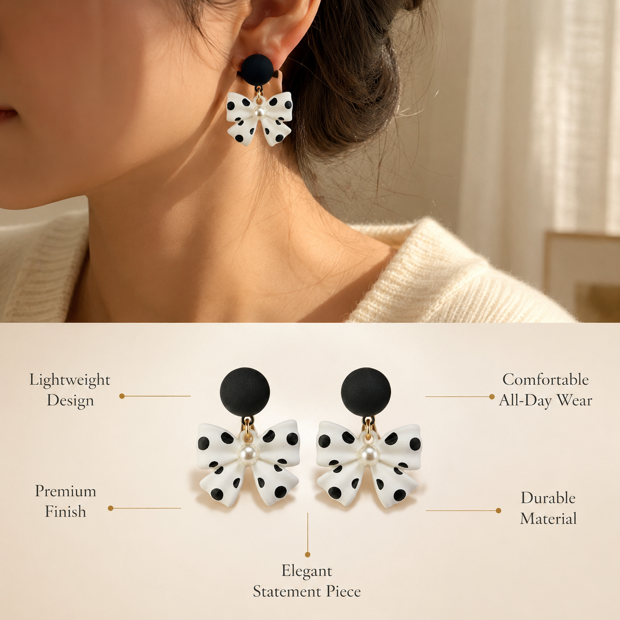 Pearl Bow Drop Earrings