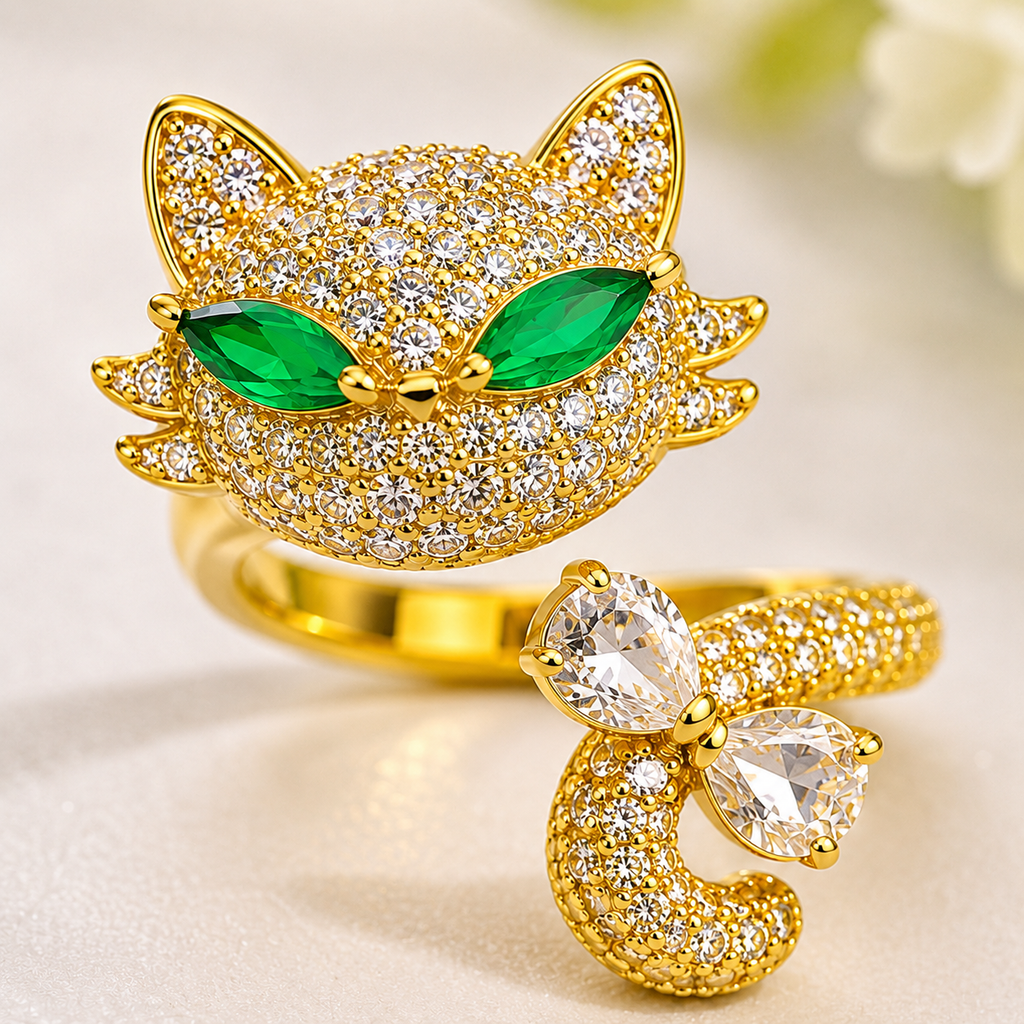 Crystal Cat Adjustable Ring