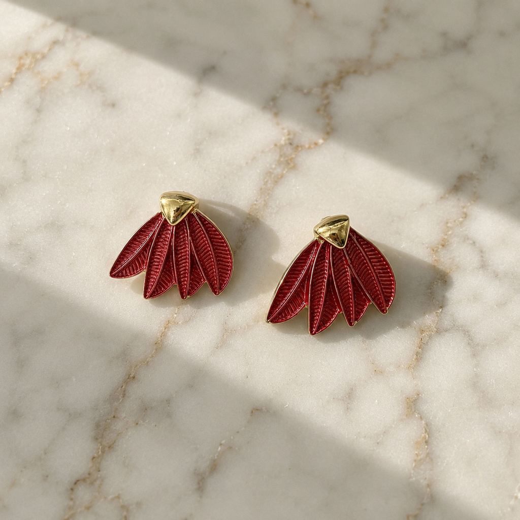 Red Enamel Leaf Earrings