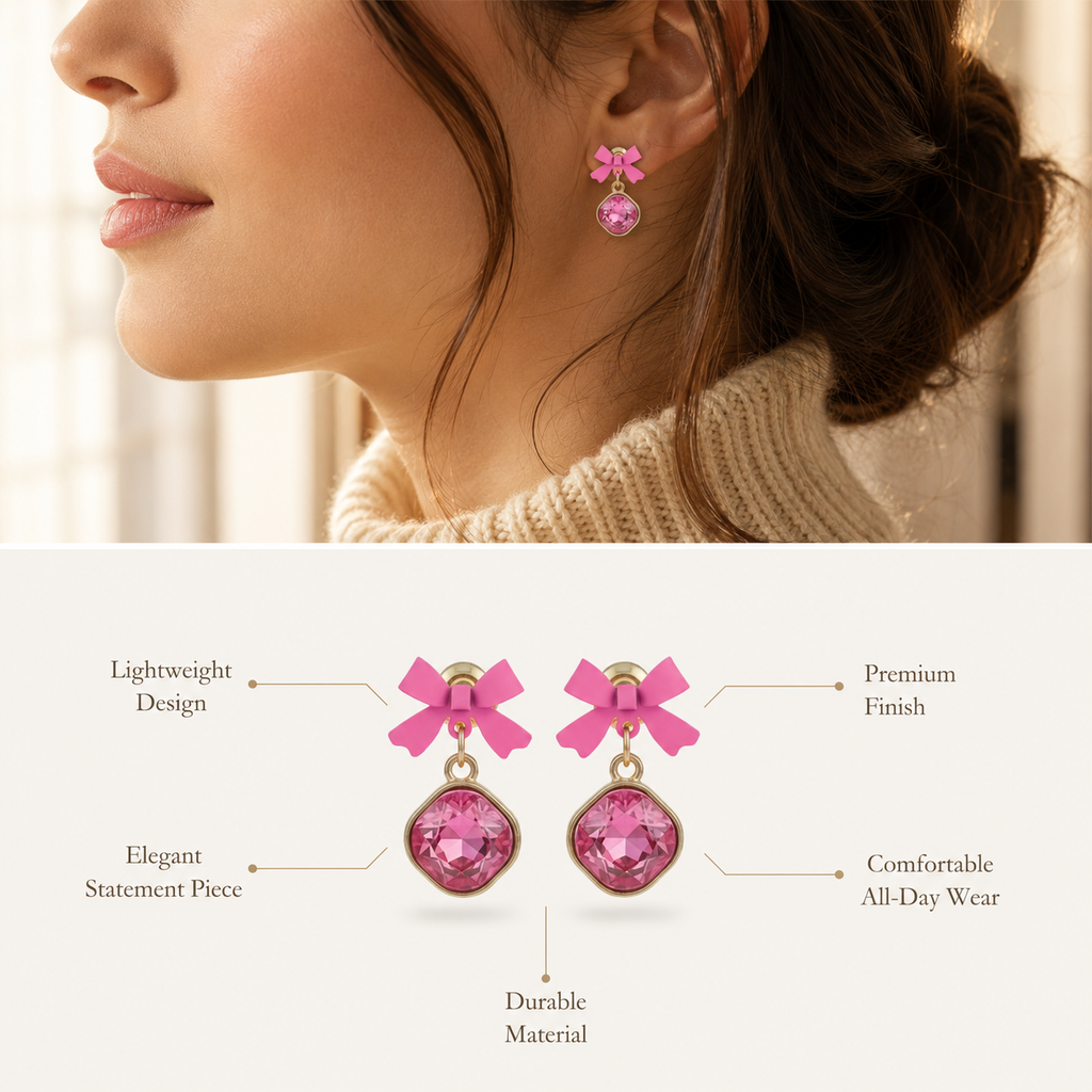 Pink Bow Earrings