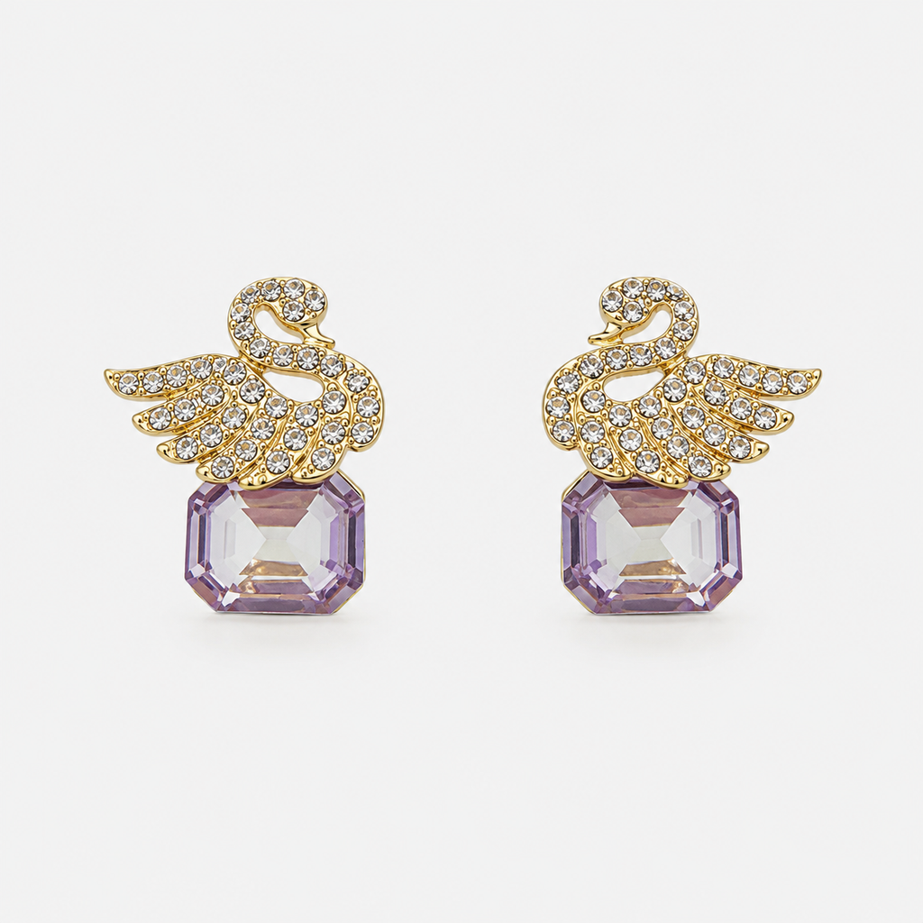 Purple Crystal Angel Drop Earrings