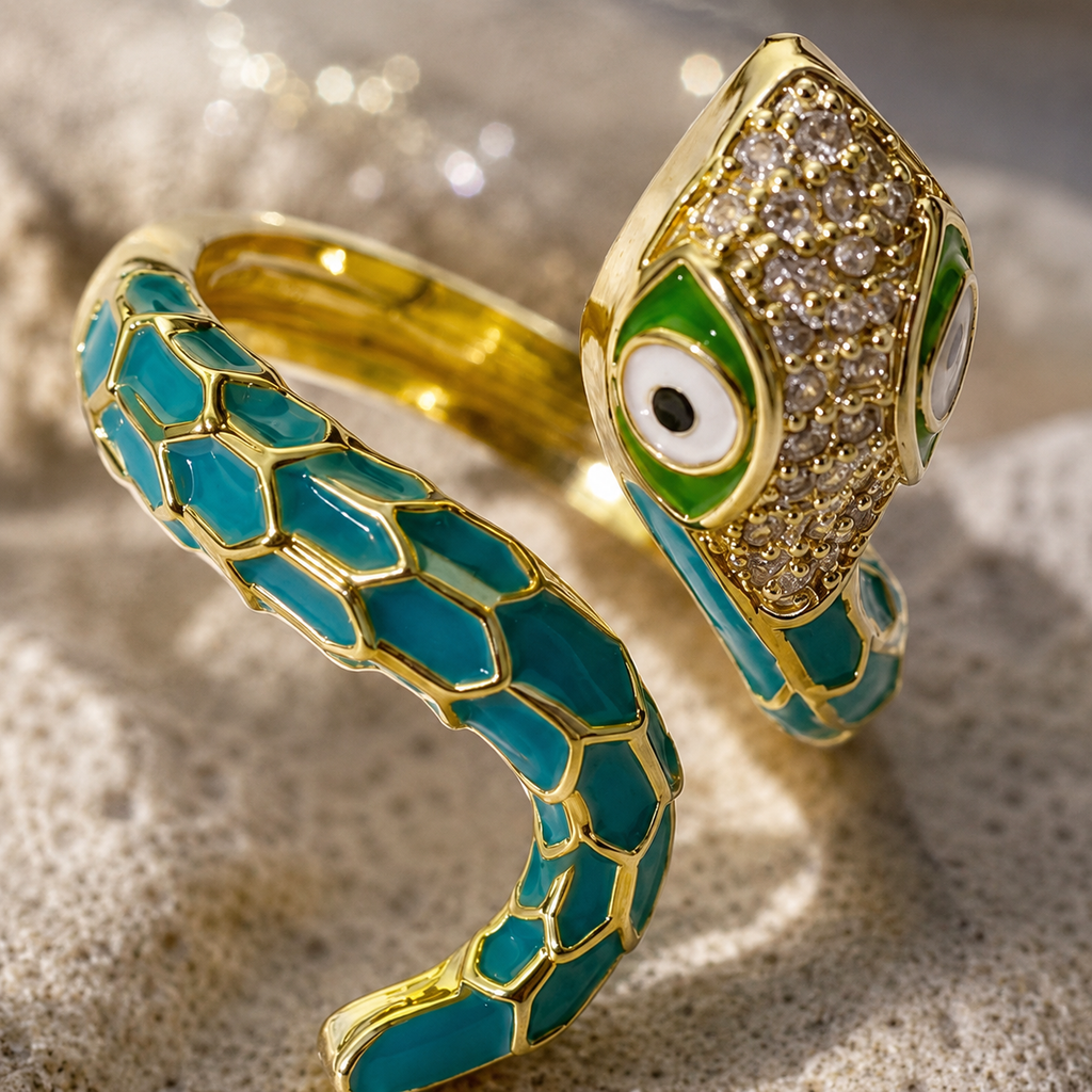 Evil Eye Snake Ring for Women