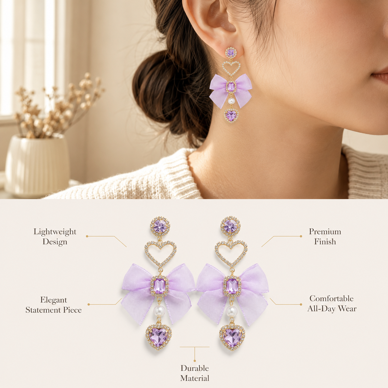 Lavender Bow Earrings