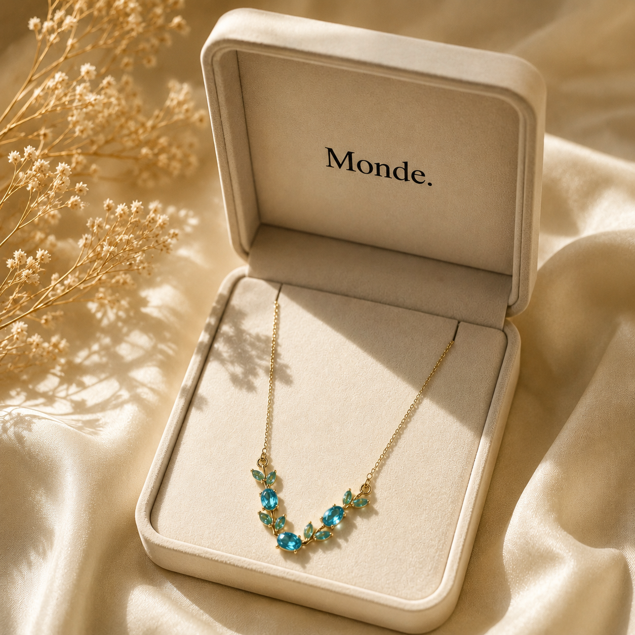 Blue Crystal Leaf Pendant Necklace