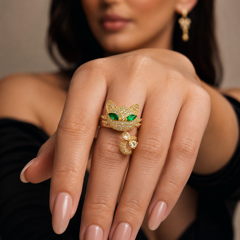 Crystal Cat Adjustable Ring