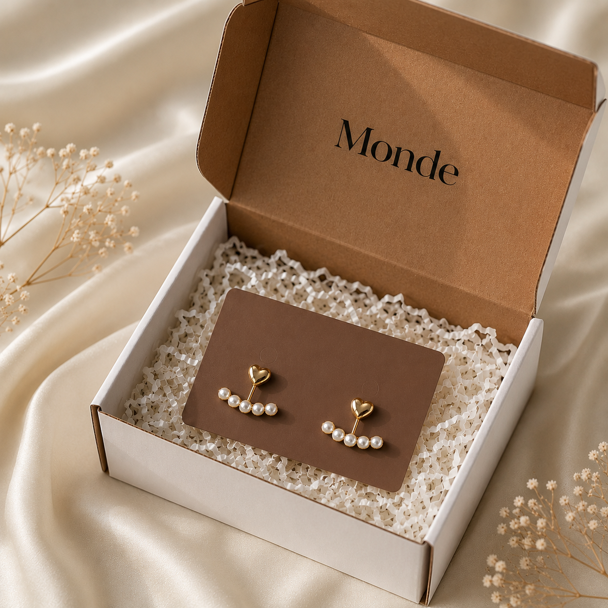 Heart Stud Earrings with Pearls