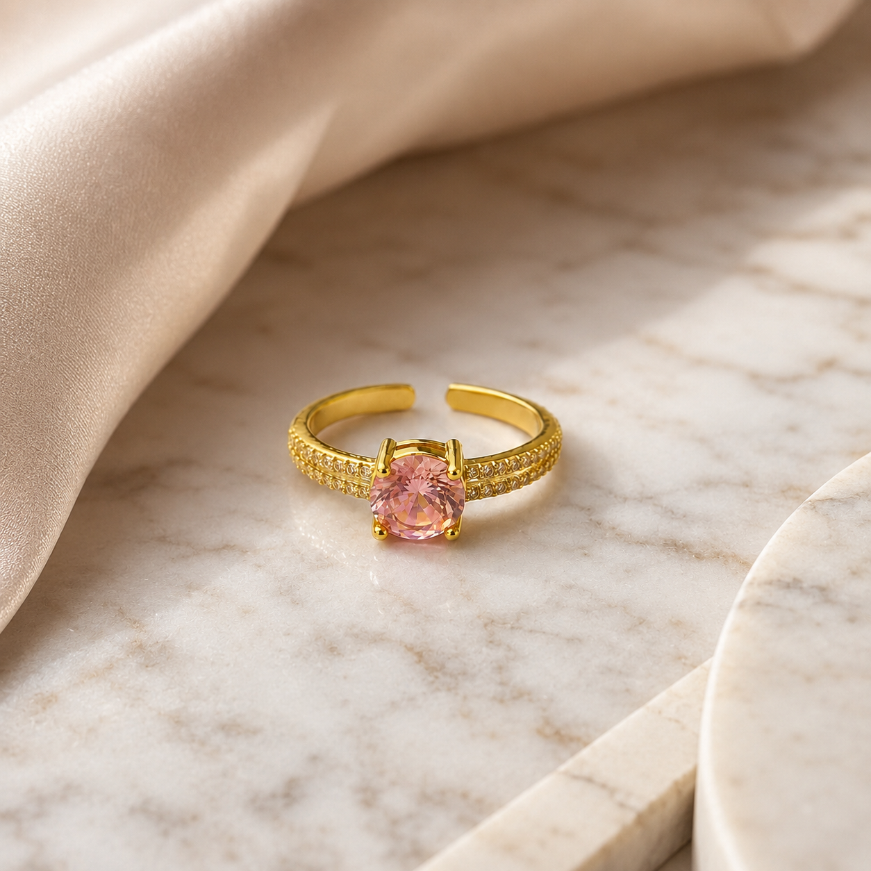 Pink Crystal Adjustable Ring