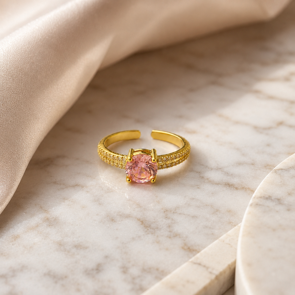 Pink Crystal Adjustable Ring