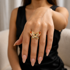 Butterfly Ring for Women Adjustable Gold Plated Crystal Statement Ring