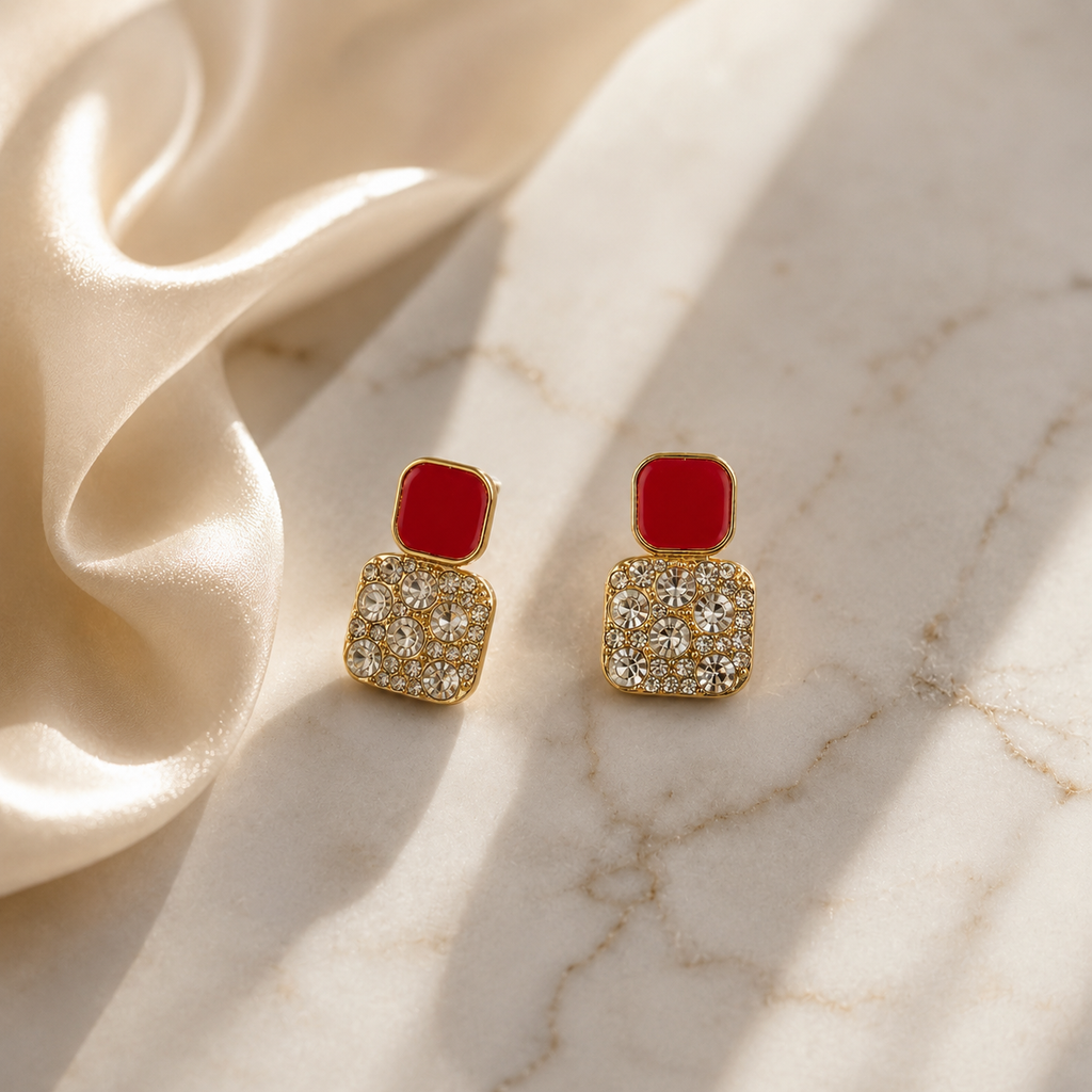 Ruby Crystal Stud Earrings