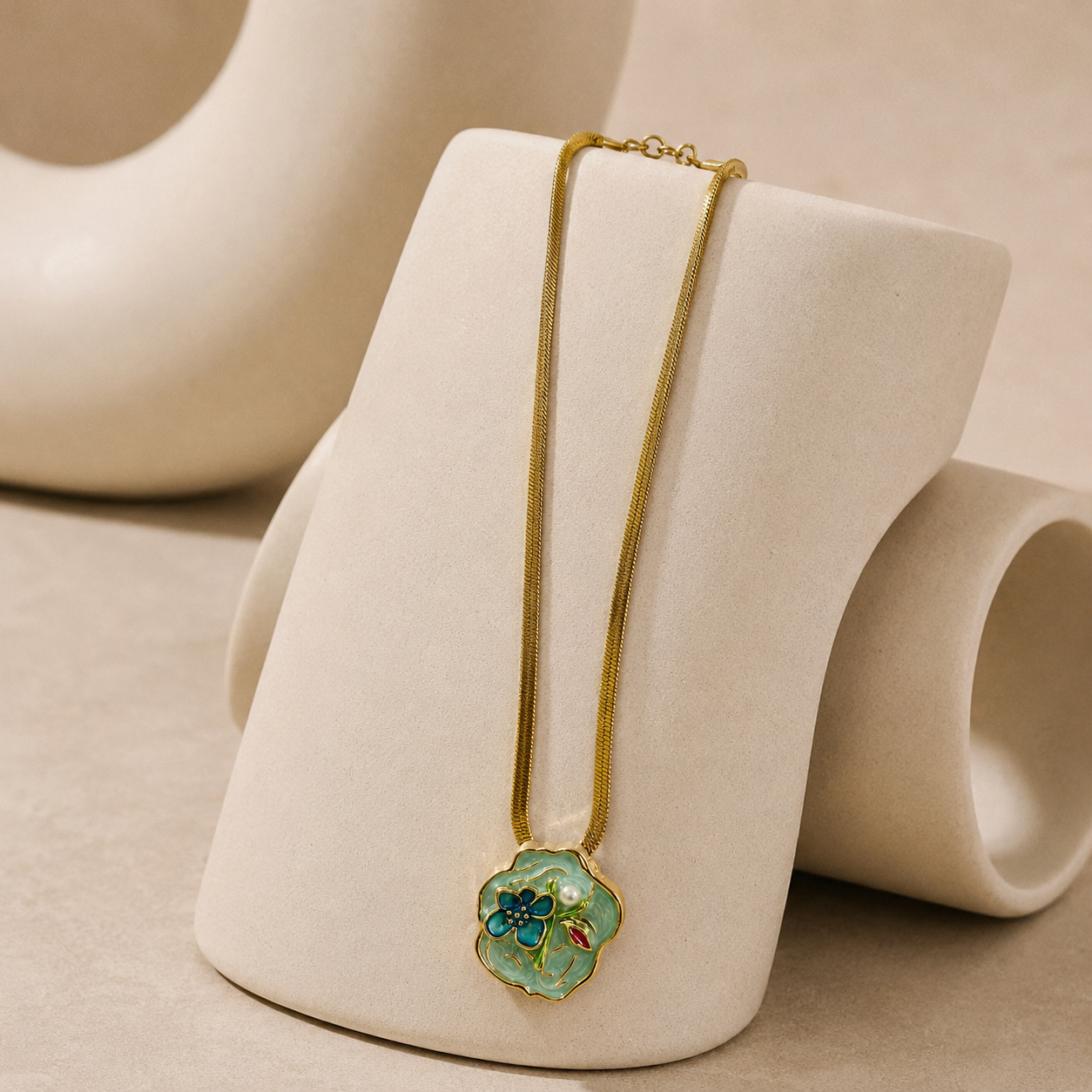 Blue Floral Pendant Necklace