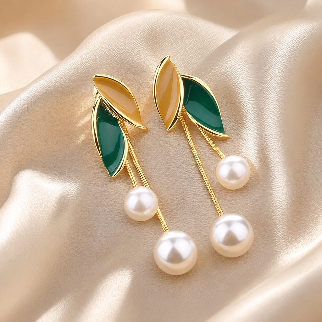 Leaf Pearl Drop Earrings
