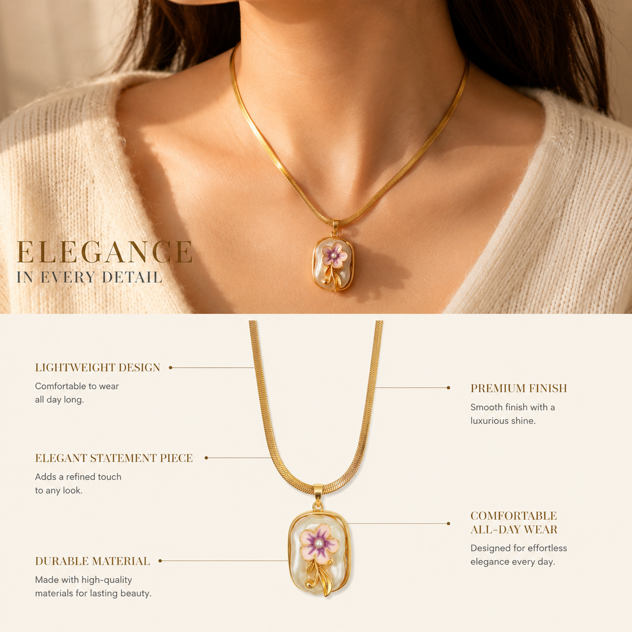 Floral Enamel Pendant Necklace