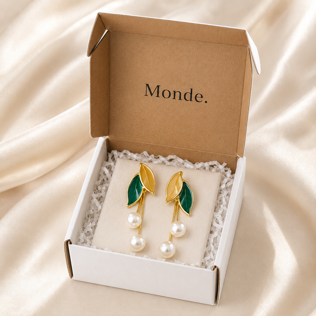 Leaf Pearl Drop Earrings