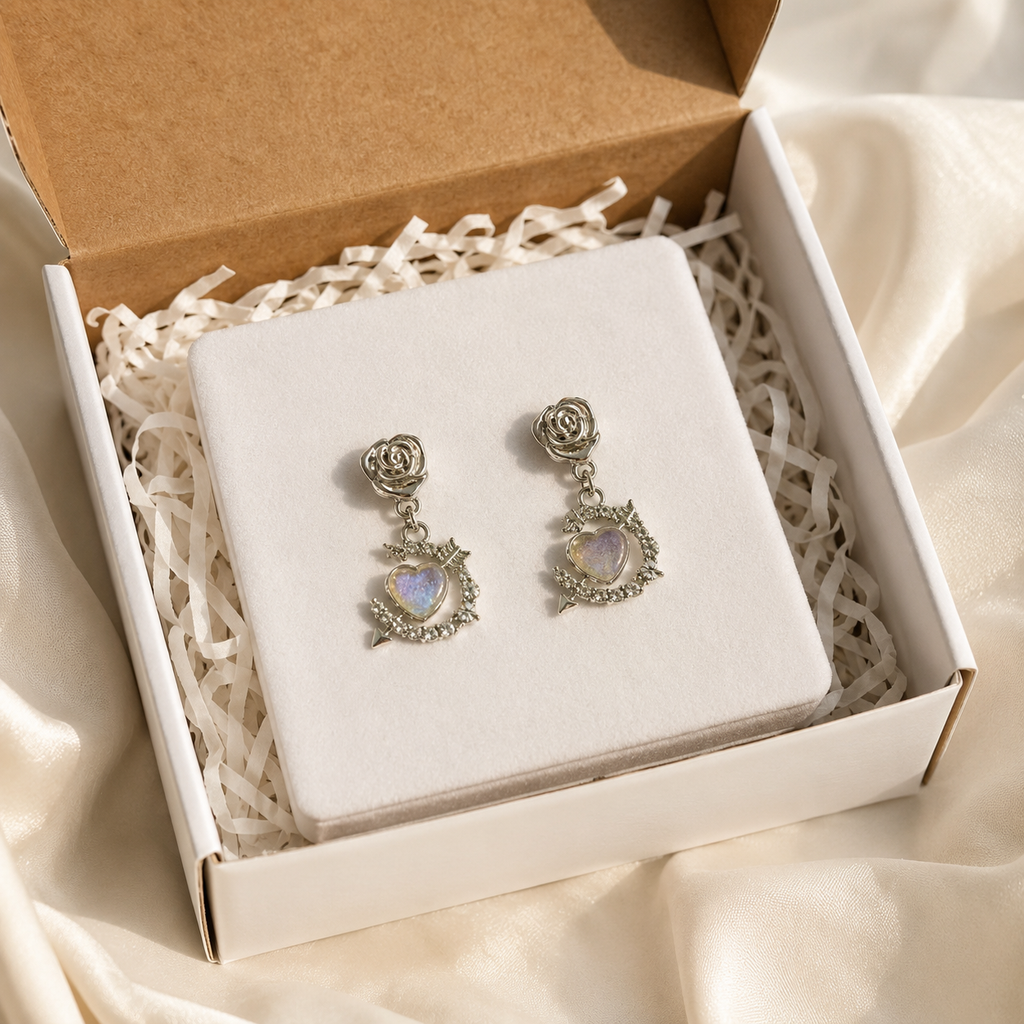 Silver Heart Drop Earrings