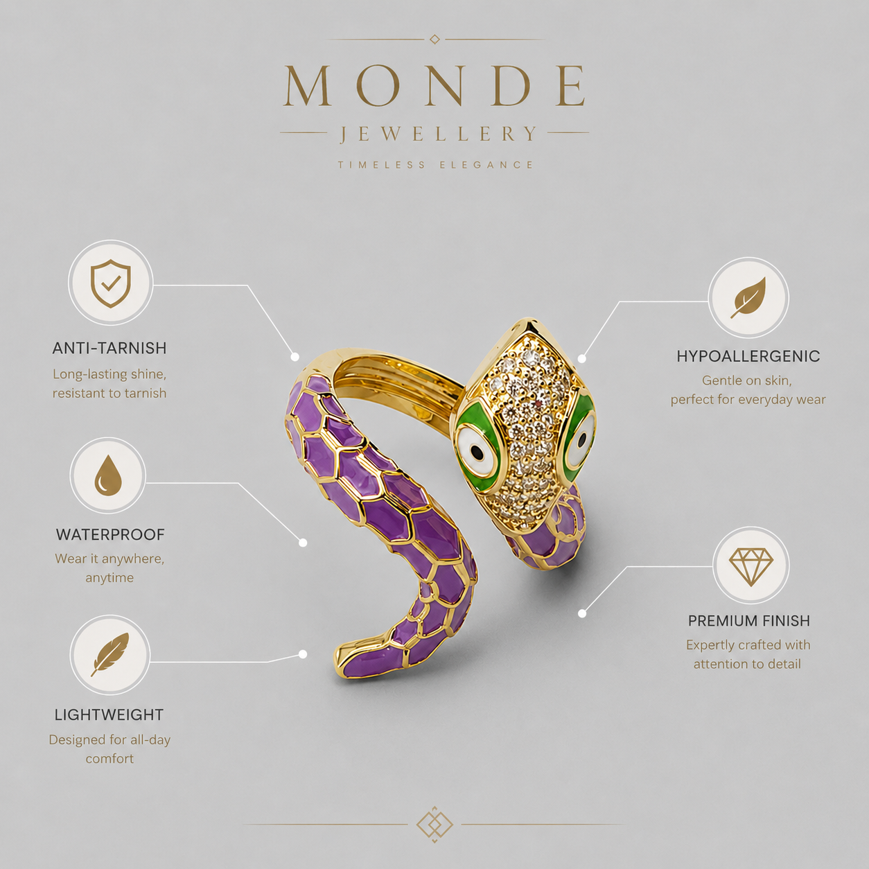 Purple Snake Ring for Women