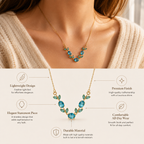 Blue Crystal Leaf Pendant Necklace