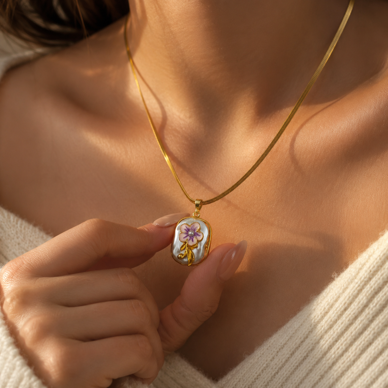 Floral Enamel Pendant Necklace