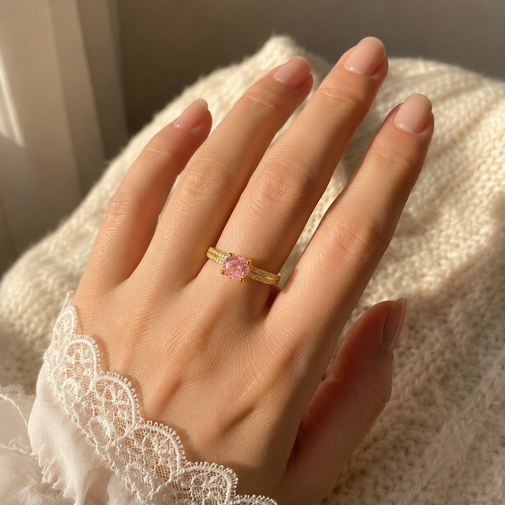Pink Crystal Adjustable Ring