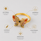 Butterfly Ring for Women Adjustable Gold Plated Crystal Statement Ring
