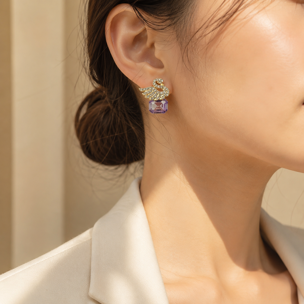 Purple Crystal Angel Drop Earrings