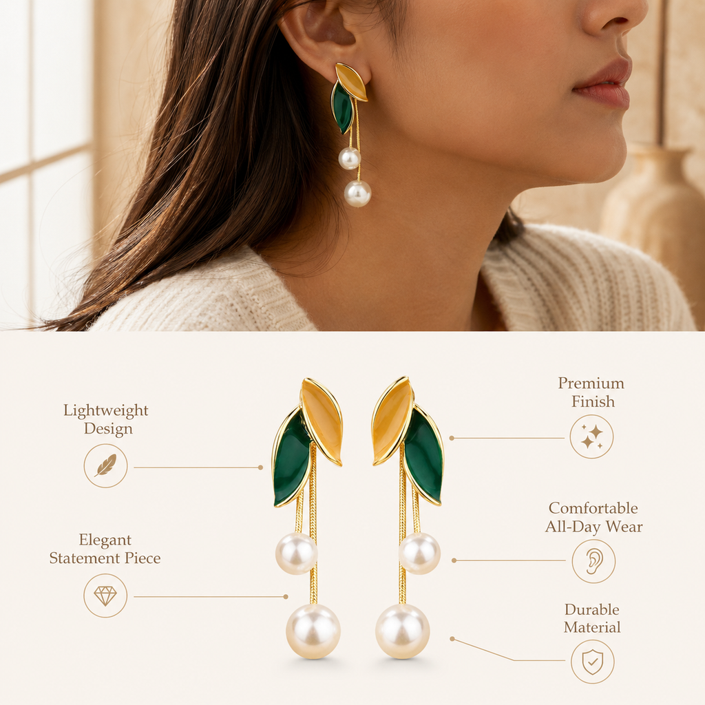 Leaf Pearl Drop Earrings