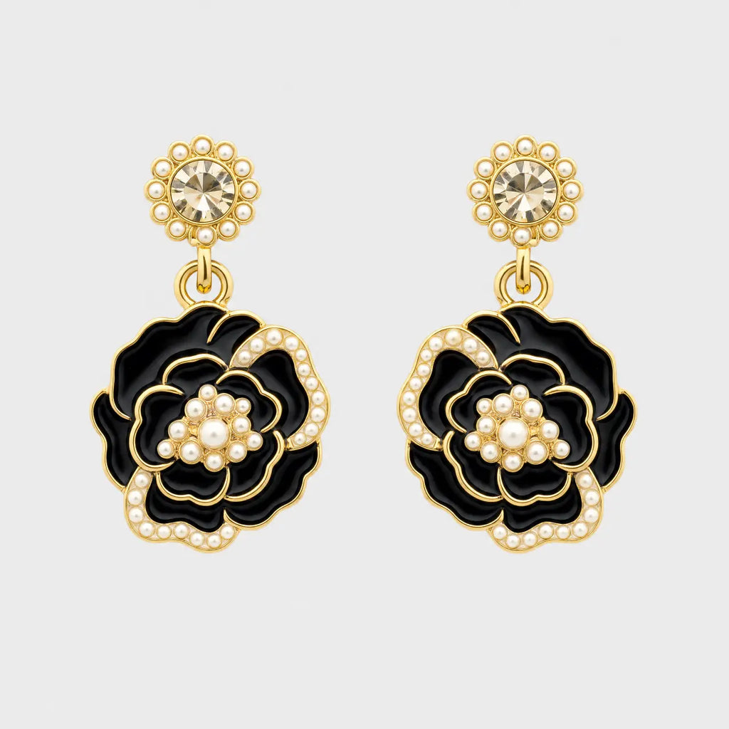 Noir Fleur Anti-Tarnish Floral Drop Earrings