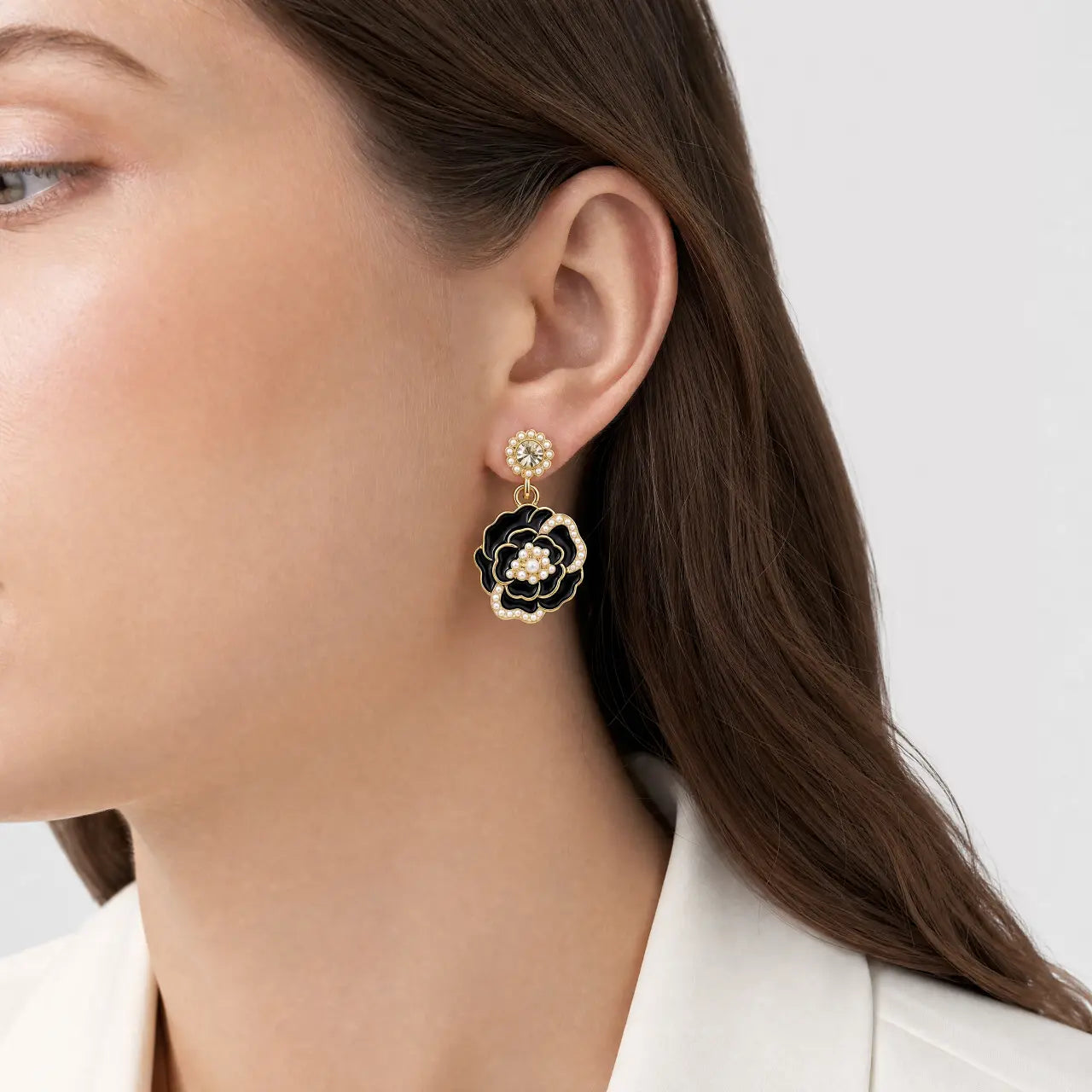 Noir Fleur Anti-Tarnish Floral Drop Earrings