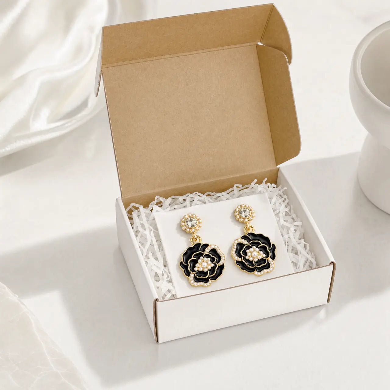 Noir Fleur Anti-Tarnish Floral Drop Earrings