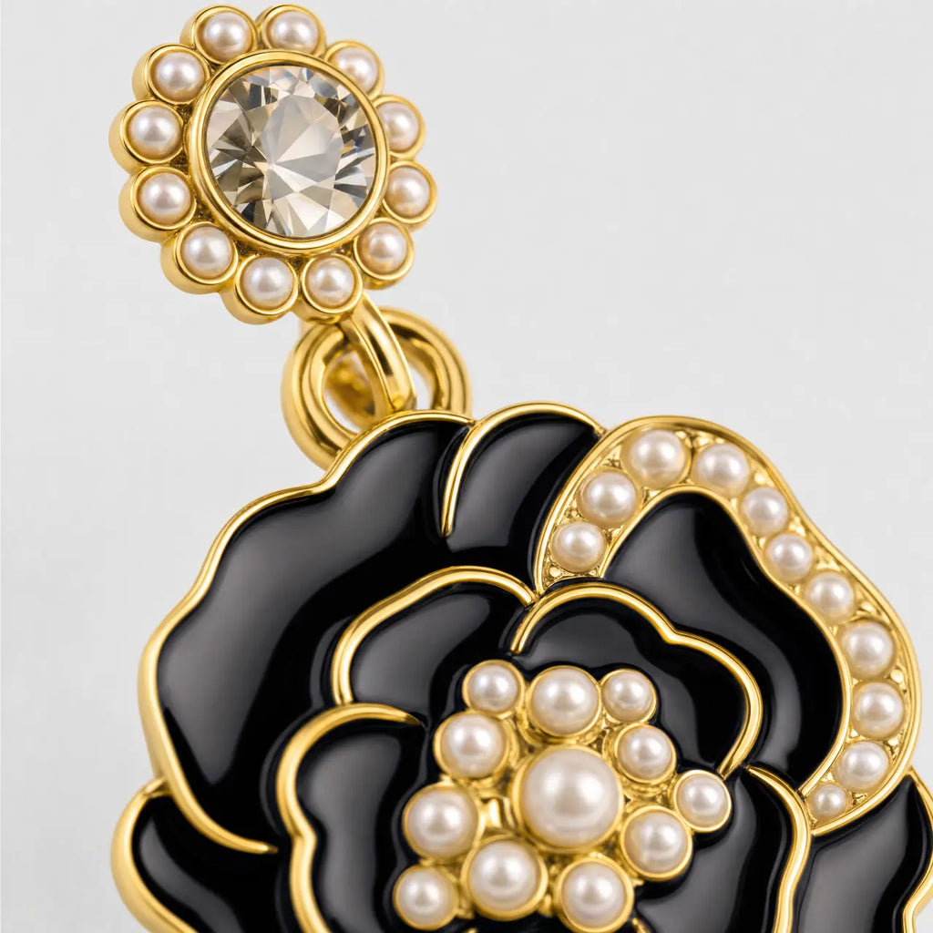 Noir Fleur Anti-Tarnish Floral Drop Earrings