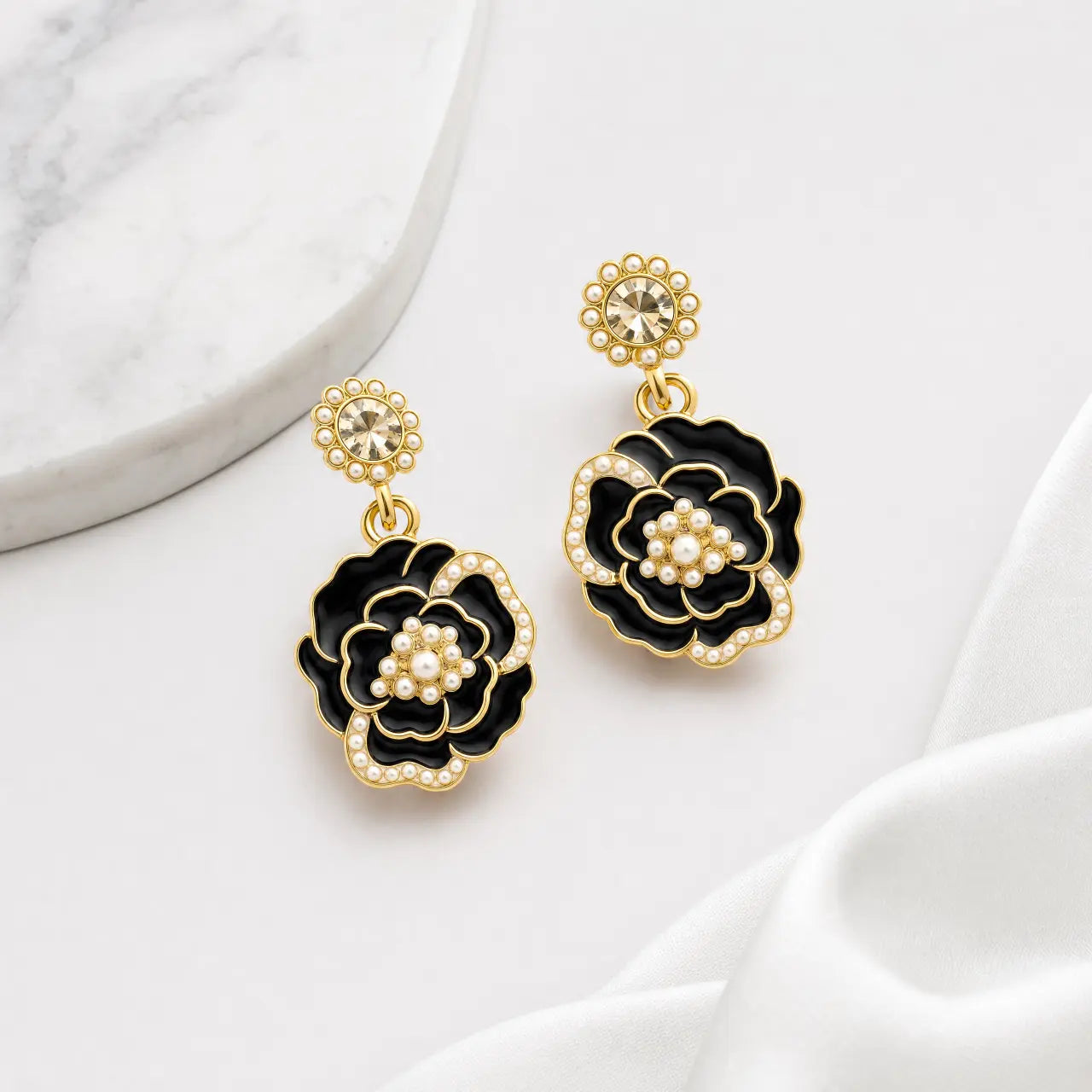 Noir Fleur Anti-Tarnish Floral Drop Earrings
