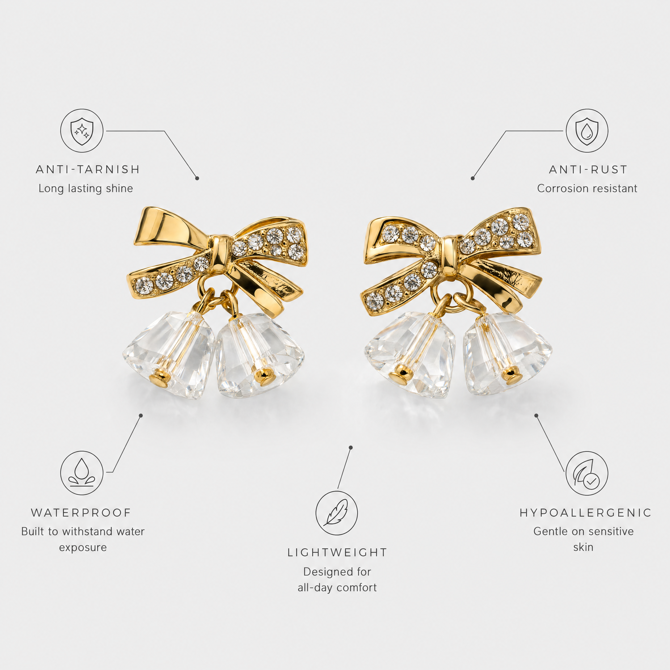 Bellissima Crystal Bow Anti-Tarnish Earrings