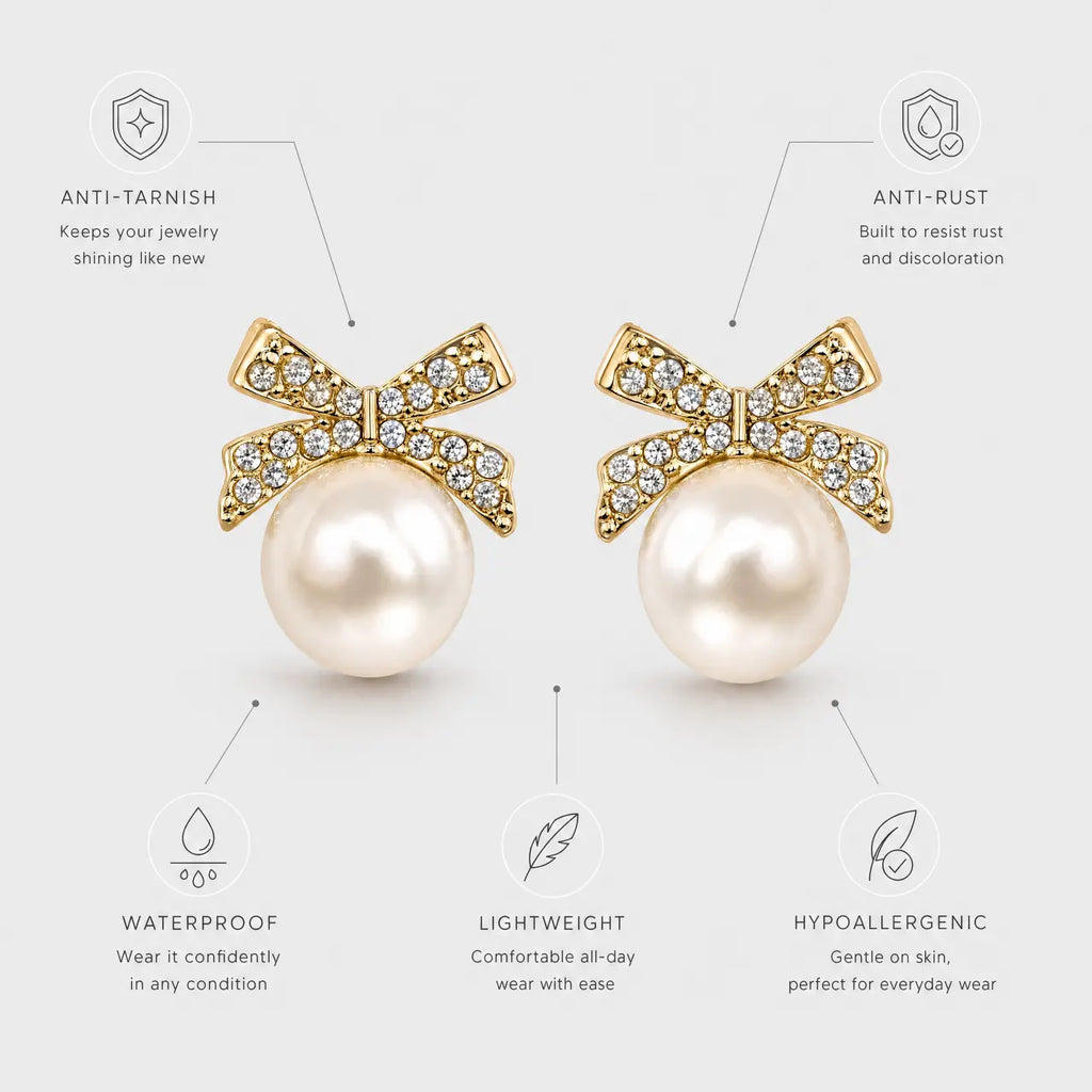 Pearl Étoile Anti-Tarnish Bow Earrings