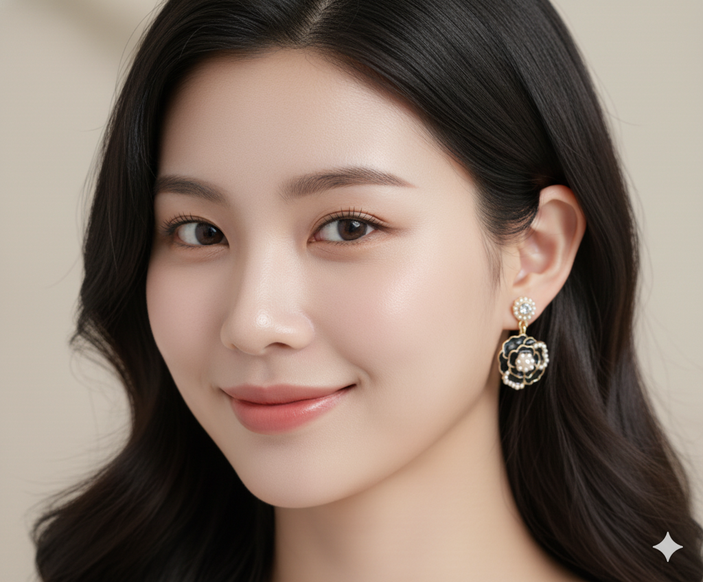 Black Flower Pearl - Earring