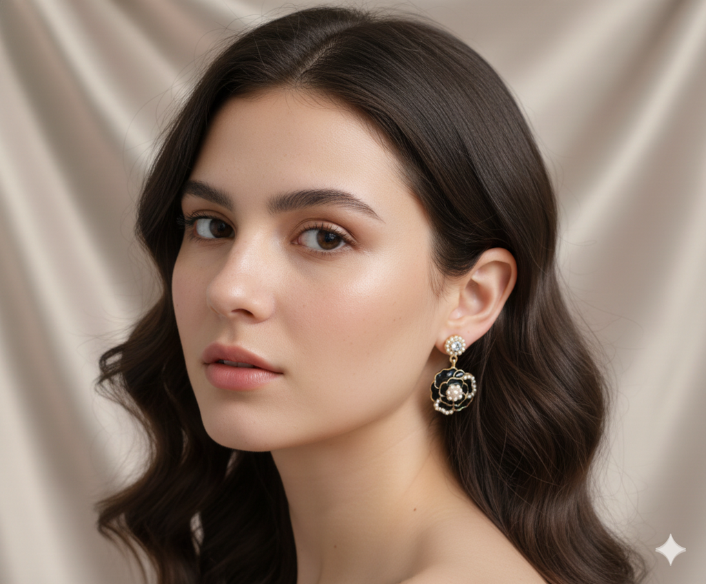 Black Flower Pearl - Earring