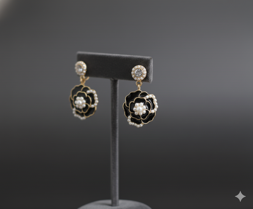 Black Flower Pearl - Earring