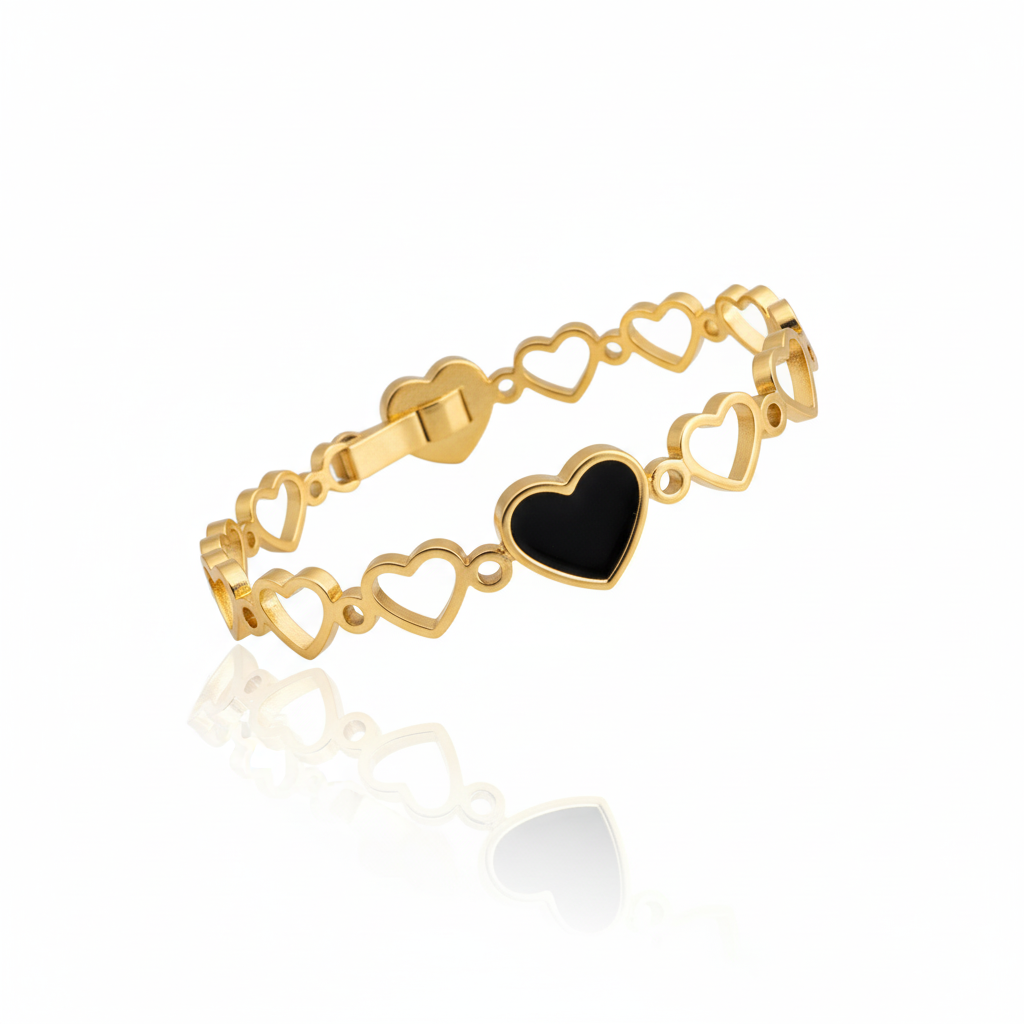 Gold Black Heart Designer Bracelet for Women & Girls | Anti-Tarnish Jewelry