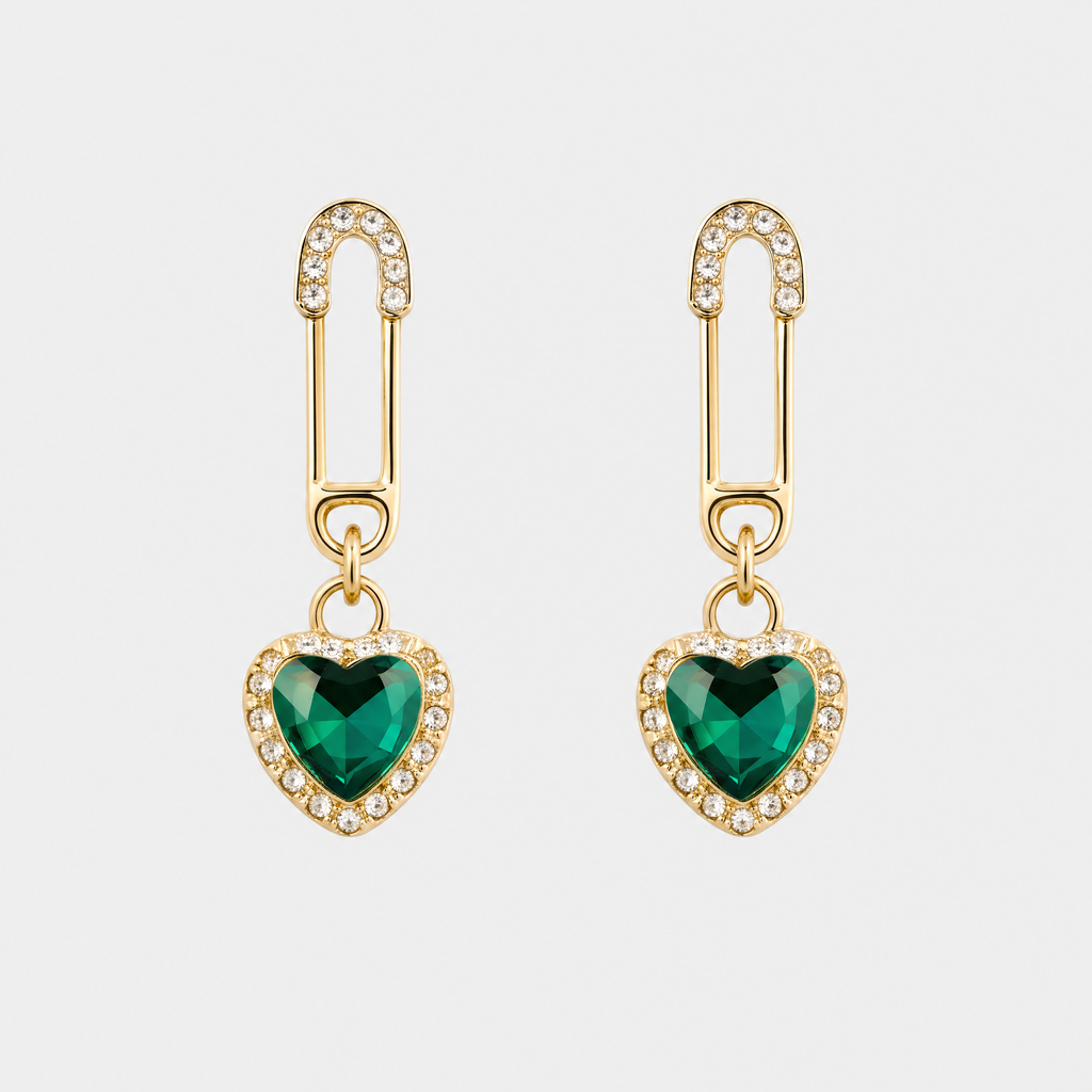 Emerald Heart Anti-Tarnish Crystal Earrings